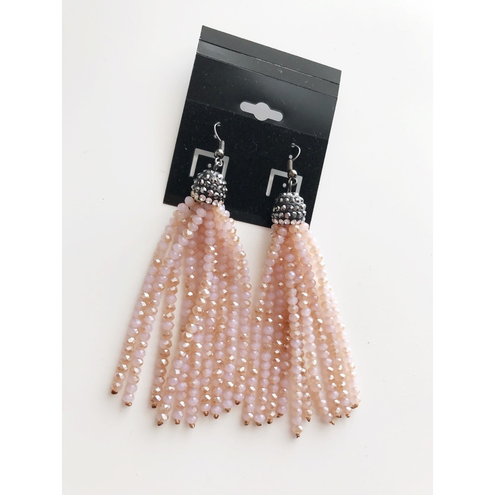 Peach beaded tassel earrings